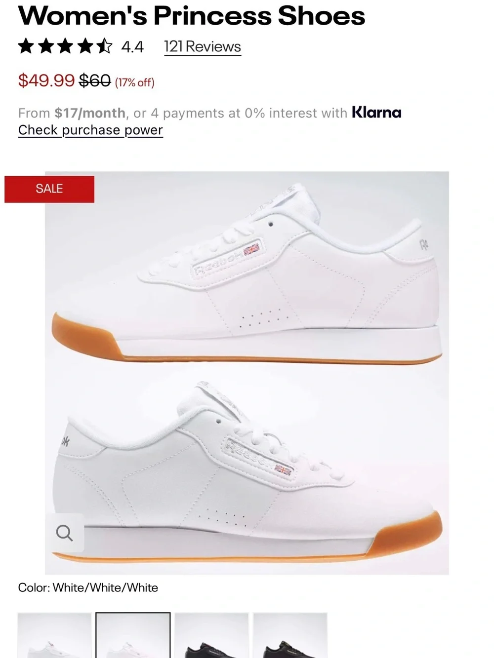 Reebok White Athletic Sneakers with Gum Sole